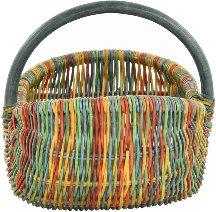 Einkaufskorb/Bügelkorb/Shopper aus echtem Rattan, Henkel- Trage-Korb leicht und stabil (Bunt (Rot, B