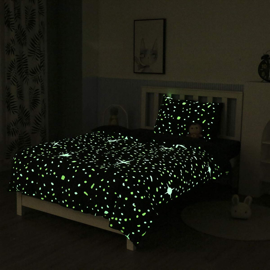Loussiesd Kinder Sterne Motiv Bettwäsche Set 135x200 cm Glow in The Dark Mädchen Jungen Sterne Unive