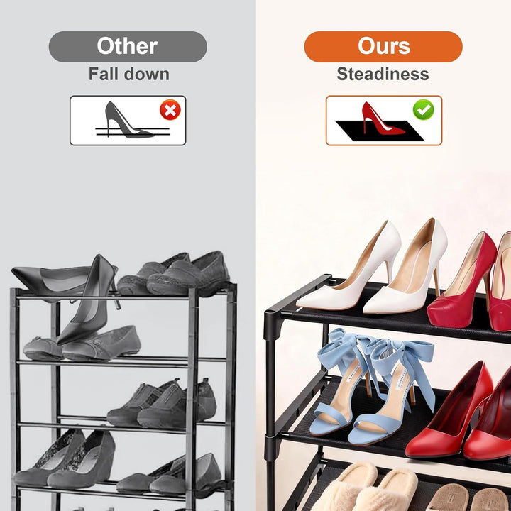 Schuhregal mit 3 Ebenen, Stapelbar Schuhregal aus Metall für 9 Paar Schuhe für Wohnzimmer, Flur, Sch