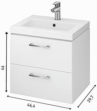 VBChome Waschbecken mit Unterschrank 50 cm mit Armatur und Pop Up ventil 2 Schubladen Weiss Badmöbel
