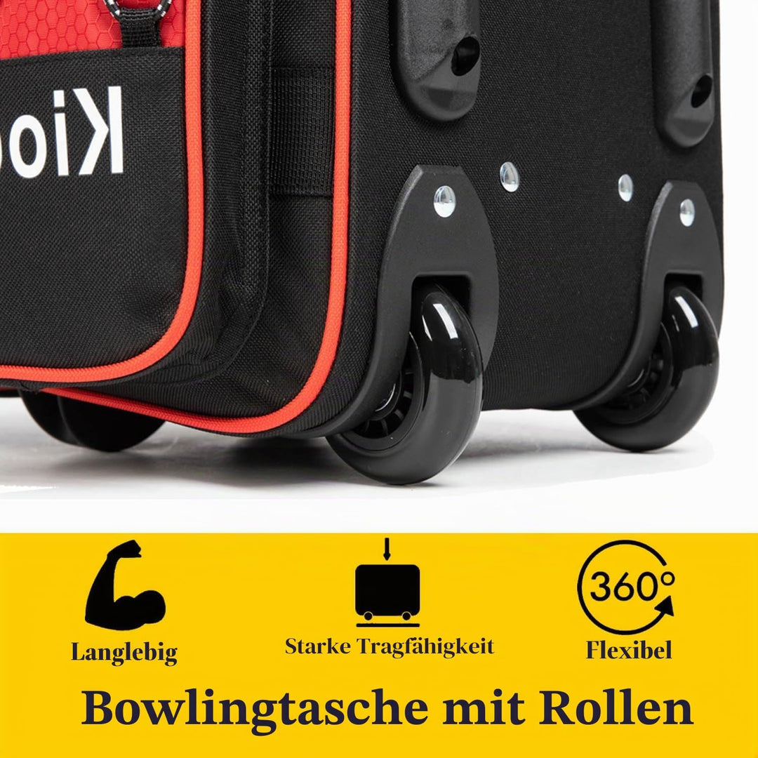 Kioqiear Bowlingtasche mit 2 Rollen und grossem separatem Schuhfach und übergrosser Zubehörtasche, 9