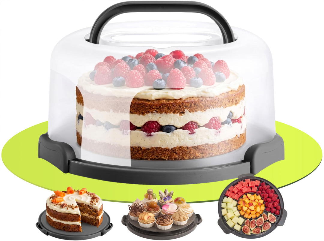 uandu Kuchen Transportbox rund, Tortentransportbox mit Haube und Griff. Box mit Deckel, Aufbewahrung