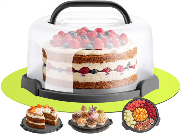 uandu Kuchen Transportbox rund, Tortentransportbox mit Haube und Griff. Box mit Deckel, Aufbewahrung