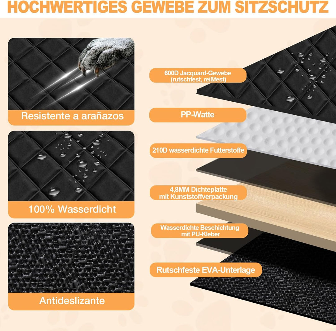 Vinstatin Hunde-Autositzabdeckung für Rücksitz mit starkem harten Boden, Rücksitzverlängerung rutsch