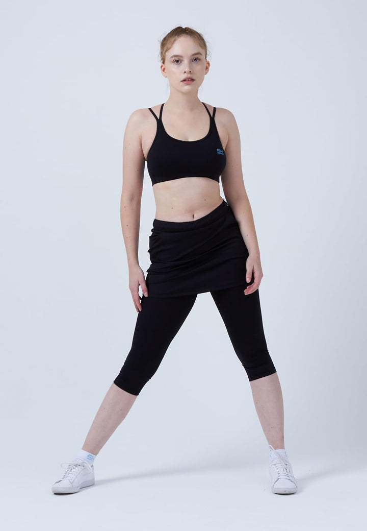 Sportkind Mädchen &amp; Damen 2-in-1 Tennisrock mit Taschen &amp; 3/4 Capri Leggings, Laufrock, Yogahose mit