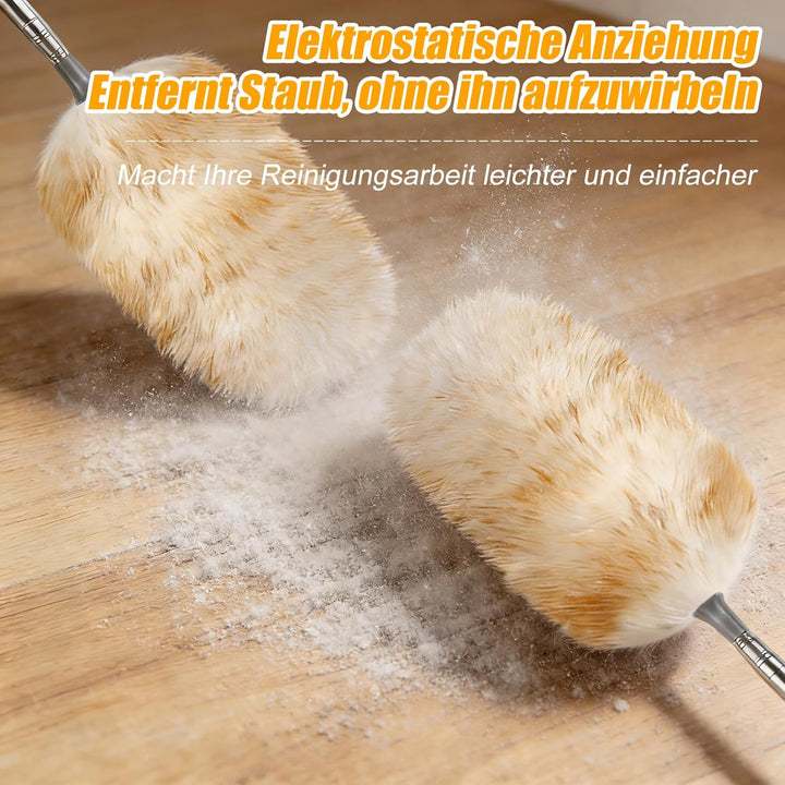 2er Set Staubwedel 130cm, Hochwertiger Lammwolle Staubwedel Teleskop, Waschbar & Kratzfrei, Weich fü