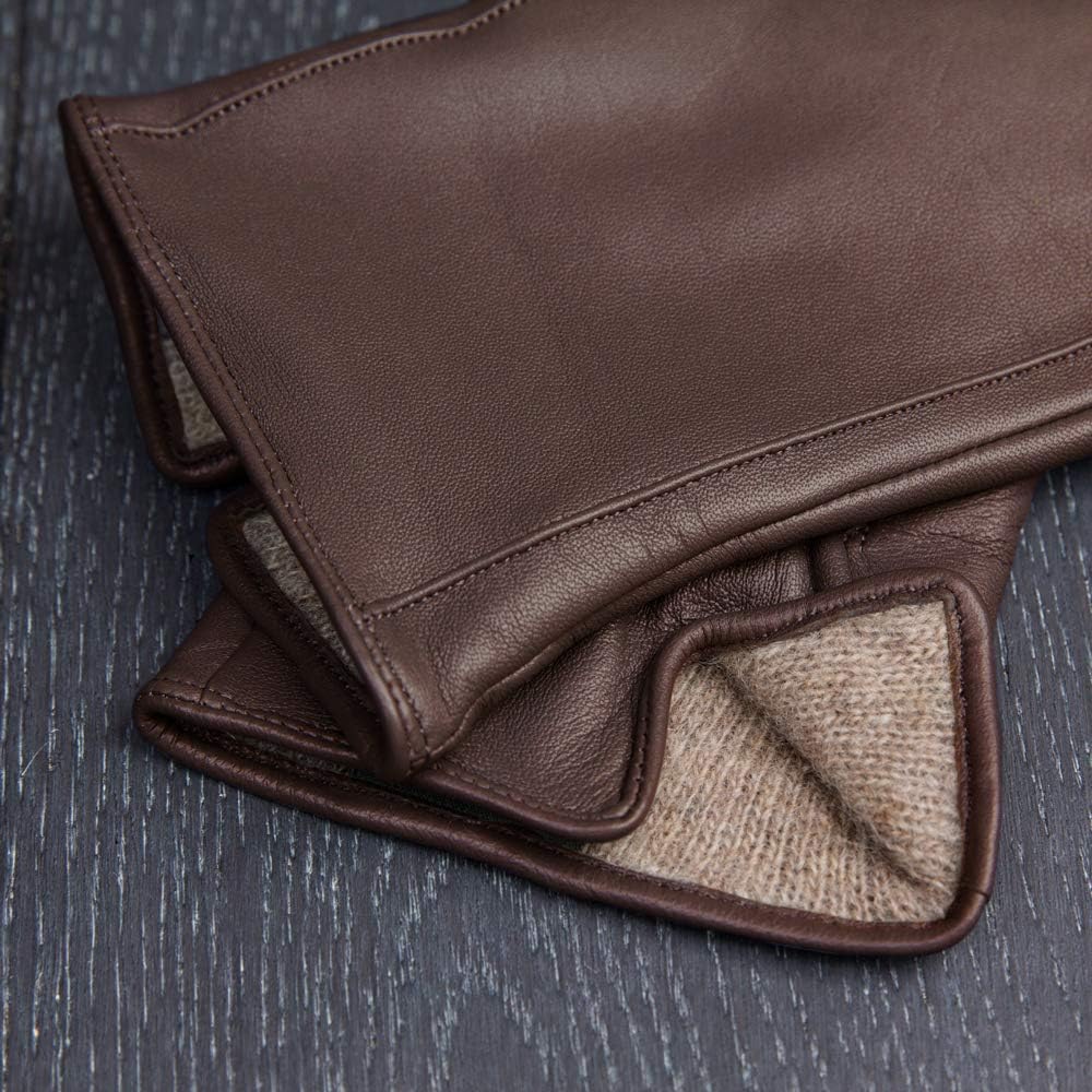 Downholme Klassische Lederhandschuhe mit Innenfutter aus Kaschmir für Damen XL Braun, XL Braun