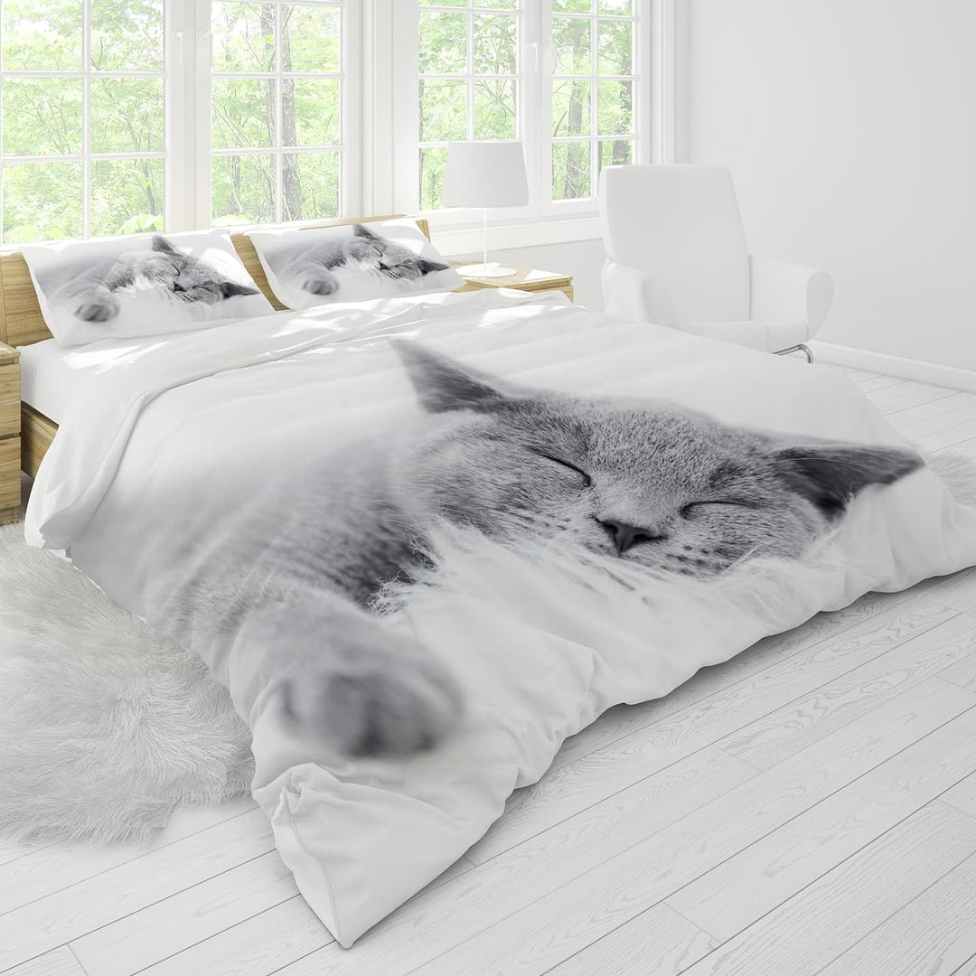 UGZDEA Katze Bettwäsche Set, nettes 3D Haustier Katze Weiches Mikrofaser Steppbrett Set Mädchen Jung