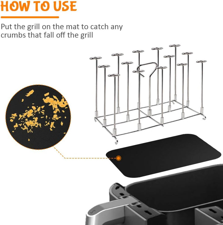 Edelstahl Grillrost & Spiessen Rack mit 100xBackpapier kompatibel mit Ninja Foodi AF300EU Heissluftf