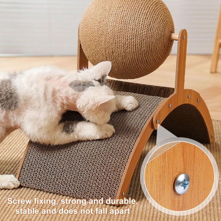 Katzenkratzer Karton, Natürliches Sisal-Kratzbrett mit Ball, Gewölbtes Brückendesign, Kaninchen Krat
