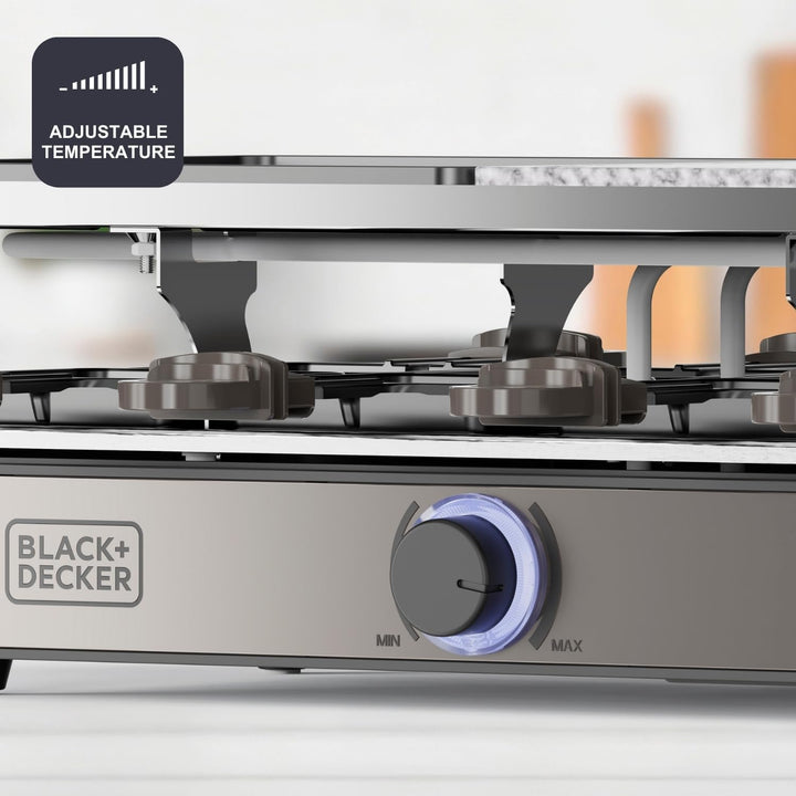 Black+Decker – Raclette| 8 Personen| Platten 21 x 21 cm| Regulierbare Temperatur| 1400 W| Umkehrbare