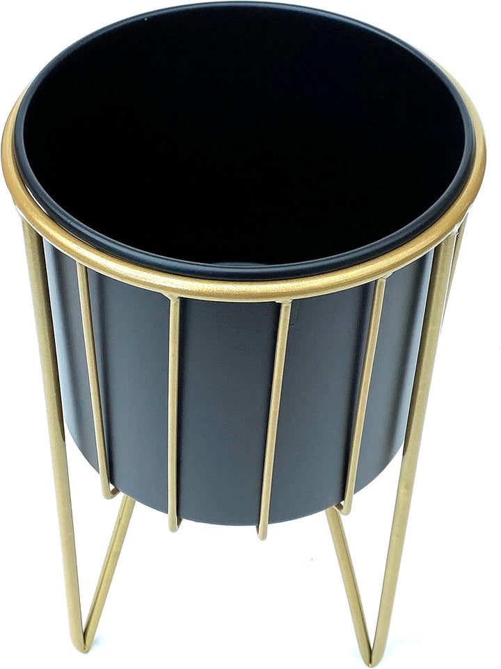 DanDiBo Blumenhocker mit Topf Metall Gold Schwarz Rund 2er Set Blumenständer 96039 Blumensäule Moder