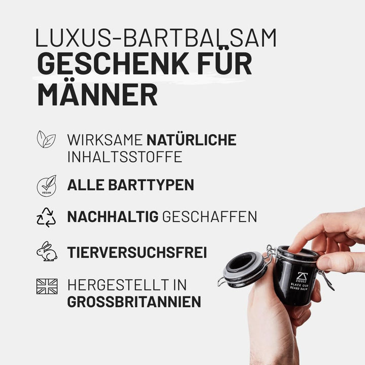 ZOUSZ Black Oud Bartbalsam Geschenkbox für Herren – Premium Bartpflege/Conditioner/Bartweichmacher –