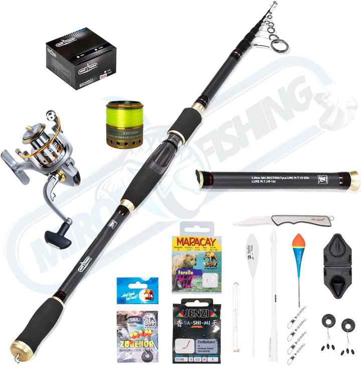 Tackle Master Allround Fishingset Angelset Angelcombo Teleskoprute 3m Angelrolle mit Schnur Zubehörs