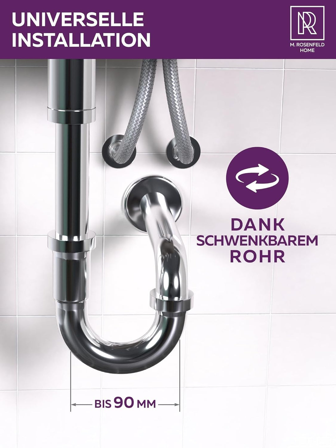 Siphon Waschbecken 1 1/4" Grösse L – Höhenverstellbarer Röhrensiphon 85–110 mm – Edelstahl Geruchsve