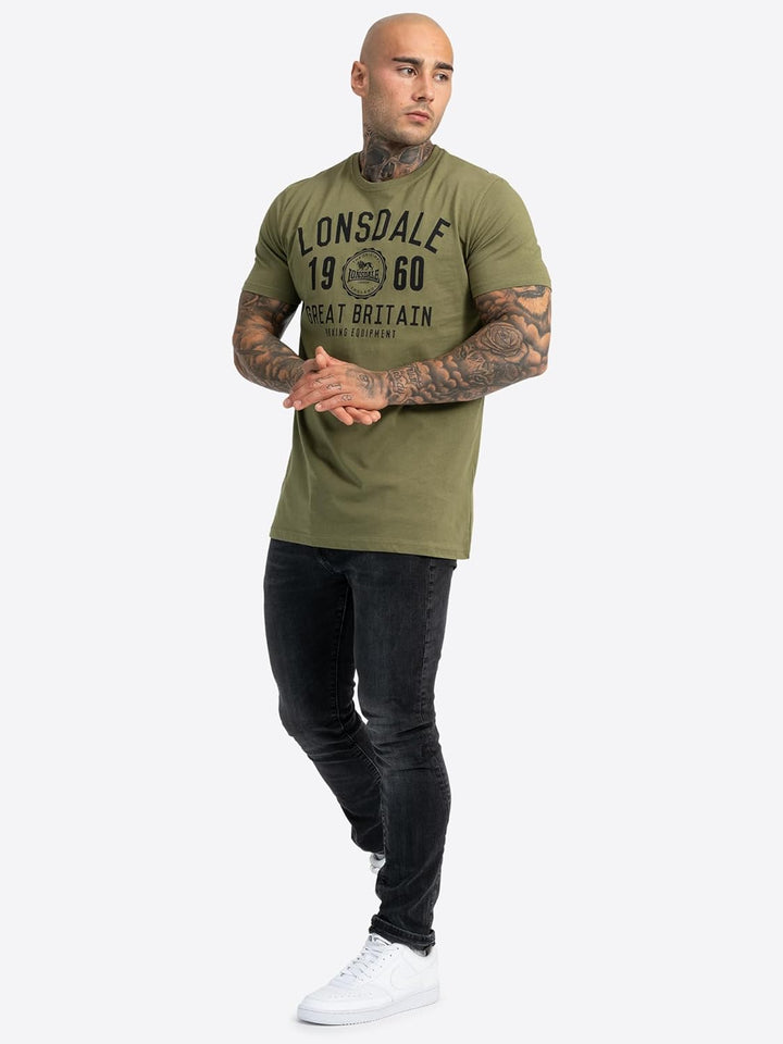 Lonsdale Herren T-Shirt Doppelpack Bangor Doppelpack S Black/Olive, S Black/Olive