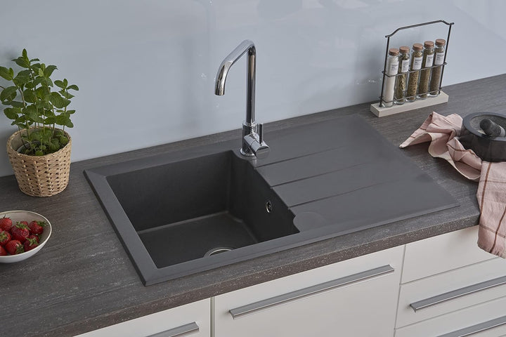 respekta Spüle Granitverbundspüle Granitspüle Einbauspüle 81 x 50 cm grau 81 cm Titanium Grau, 81 cm