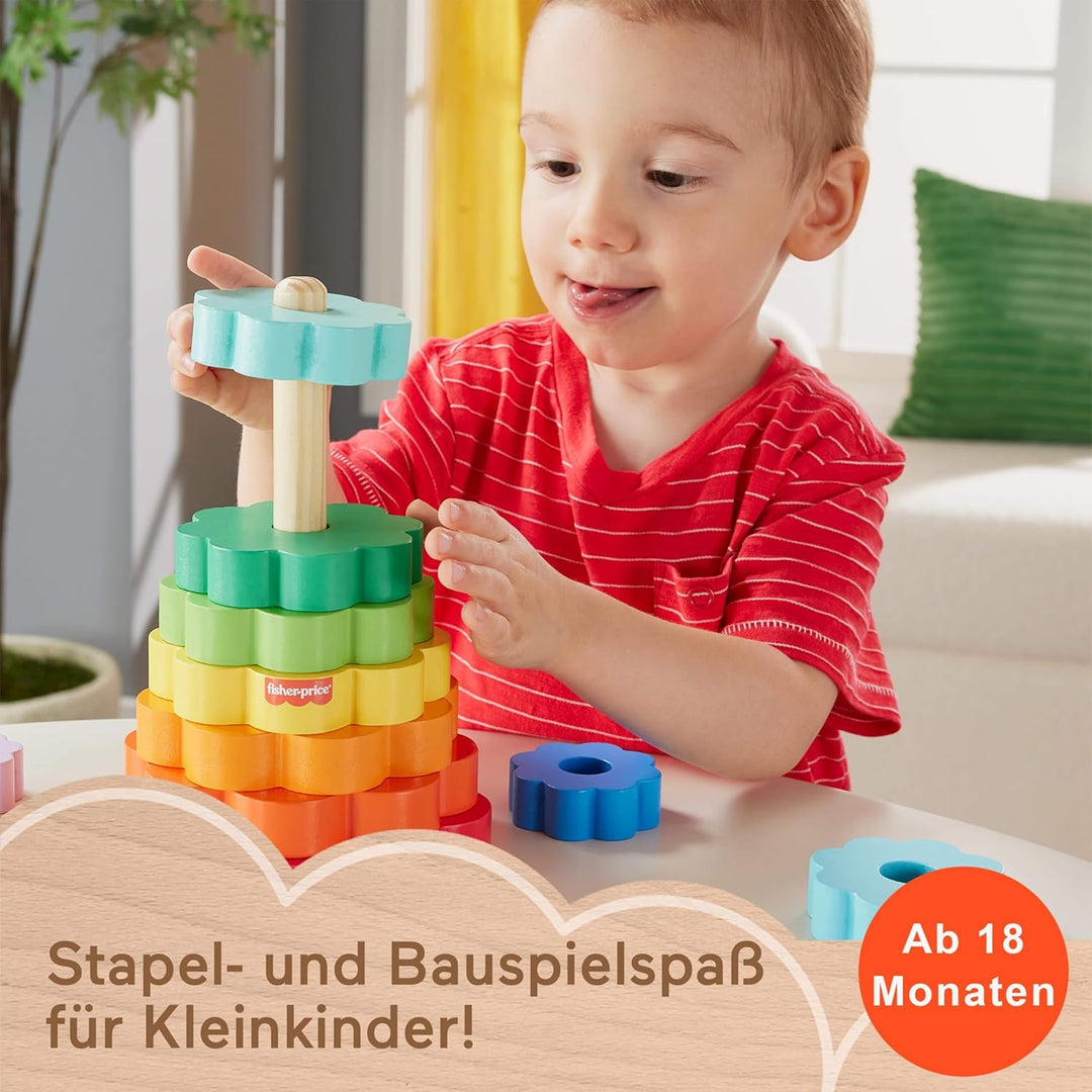 Fisher-Price Ring-Stapelspielzeug aus Holz für Kleinkinder, 10 Holzteile für Stapelspielspass für Ki