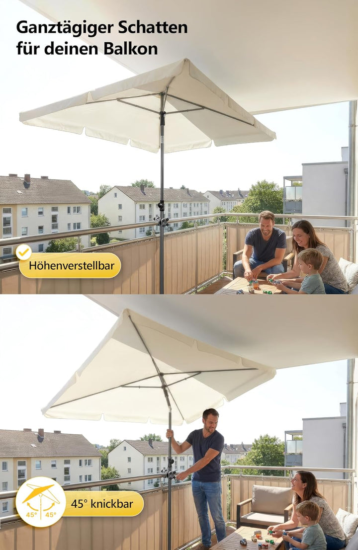 4smile Sonnenschirm Balkon im Set – Sonnenschirm rechteckig 210×140 cm, UV 50+ Sonnenschutz Balkon,
