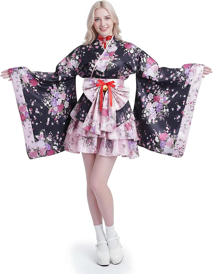 CoolChange Lolita Kimono Cosplay Kostüm mit Rüschenrock und Kimono mit weiten Ärmeln (M), M