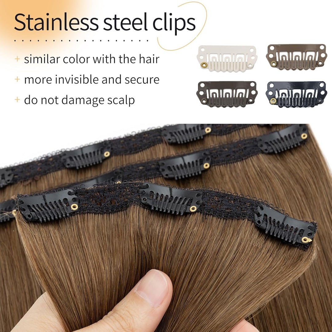 S-noilite Clip in Extensions Echthaar Schokoladenbraun 25cm 56g Extensions Clip in Echthaar Haarverl