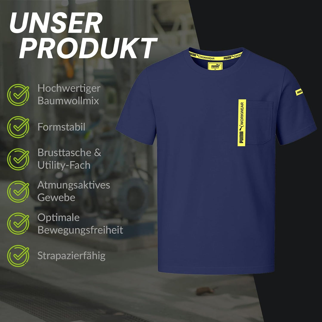 PUMA Workwear Advanced Kollektion - T-Shirts für Herren - Brusttasche und Utility Fach an der Schult
