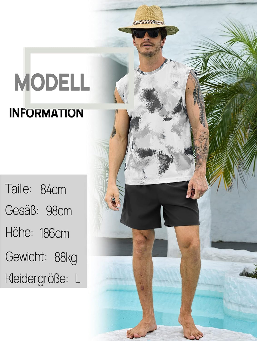 KBVOT Badehose Herren mit Kompression Liner Schnelltrocknend Badeshorts Männer Kurz Boardshorts Schw