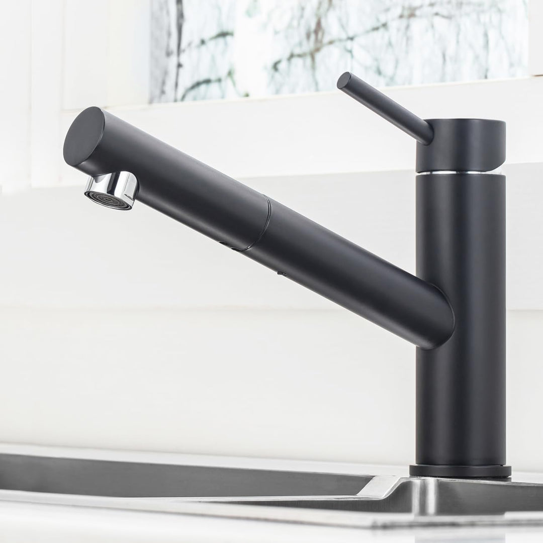 ONECE Wasserhahn Küche Schwarz mit ausziehbar, Spültischarmatur aus Edelstahl SUS304, Küchenarmatur