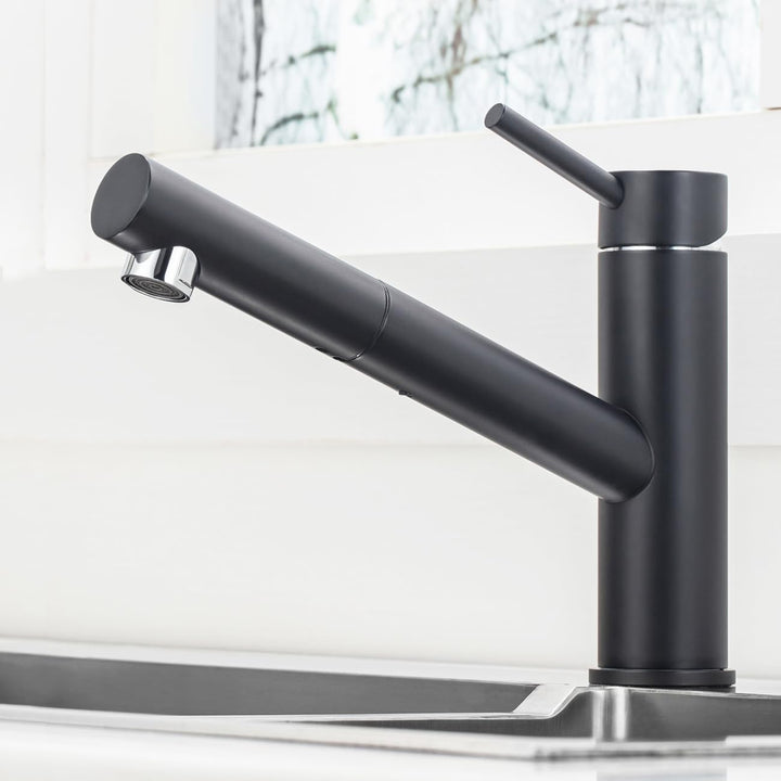 ONECE Wasserhahn Küche Schwarz mit ausziehbar, Spültischarmatur aus Edelstahl SUS304, Küchenarmatur