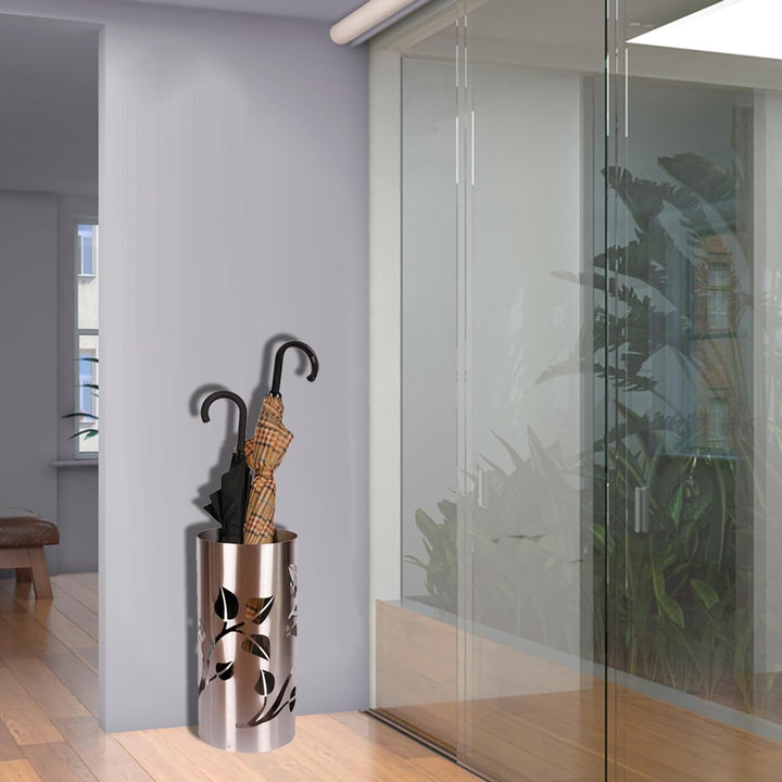 Regenschirmständer Design Leaves, 49 x Ø 22,5 cm, Edelstahl mattiert, Marke: Szagato, Made in German