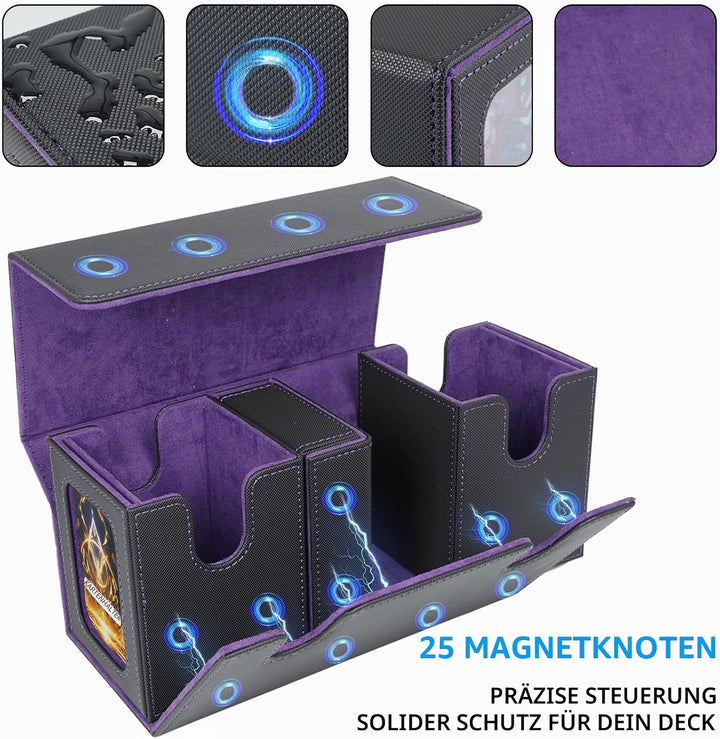 AFIING MTG Commander Kartenbox, 3-in-1 Karten-Aufbewahrungsbox für 200+ doppelt gesleevte Karten, Ma