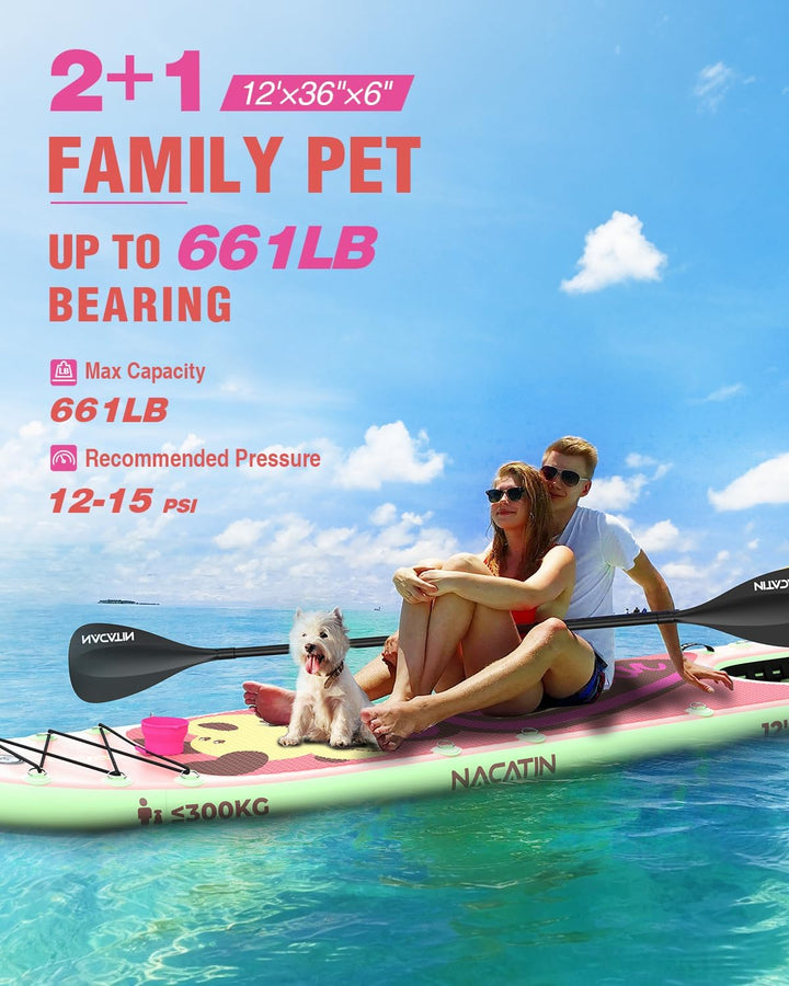 NACATIN 12'/366cm aufblasbares SUP Board mit Hunderampe, breites 36"/91cm Stand Up Paddling Board mi