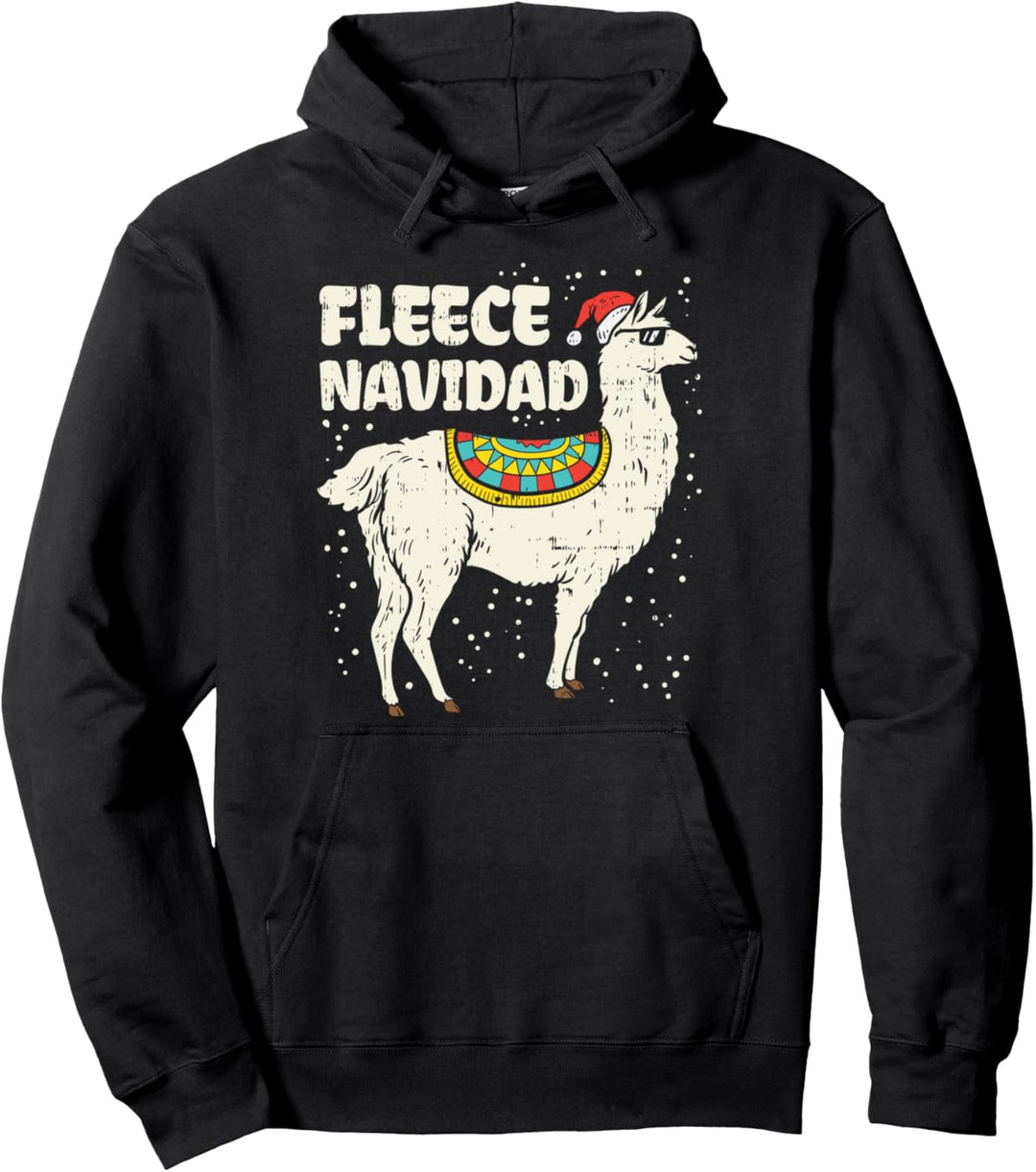 Fleece Navidad Santa Llama Cool Alpaca Christmas Xmas Gift Pullover Hoodie