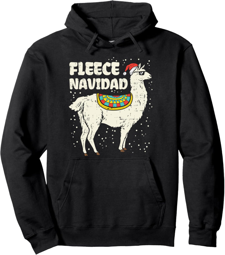 Fleece Navidad Santa Llama Cool Alpaca Christmas Xmas Gift Pullover Hoodie