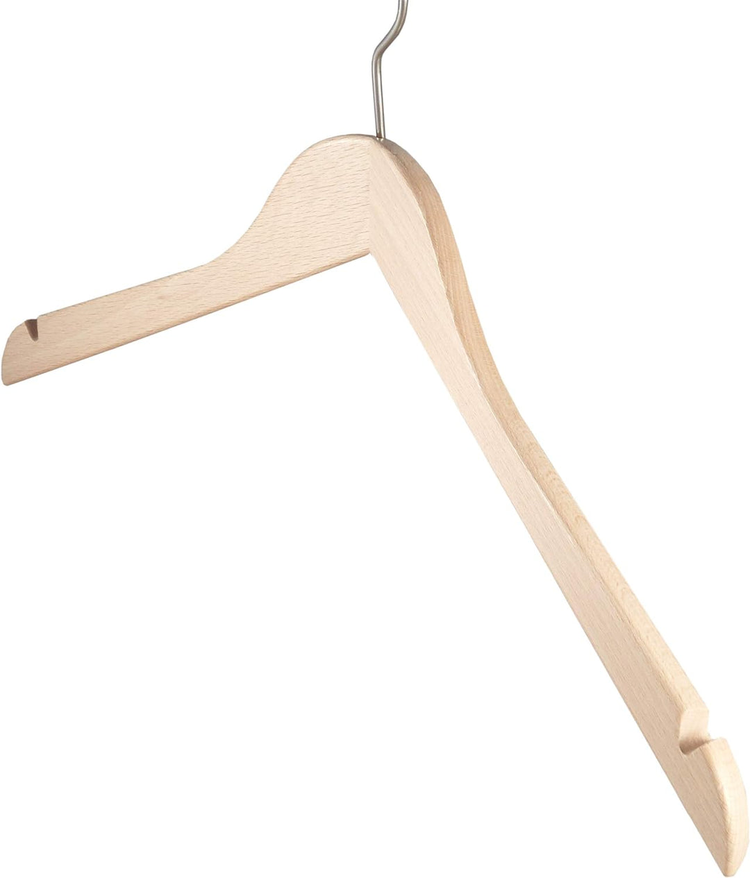 Kleiderbuegelshop24 Holzbügel für Kostüme, Blusenbügel mit Kerben, flach, 44 cm, Natur, 5 Stück