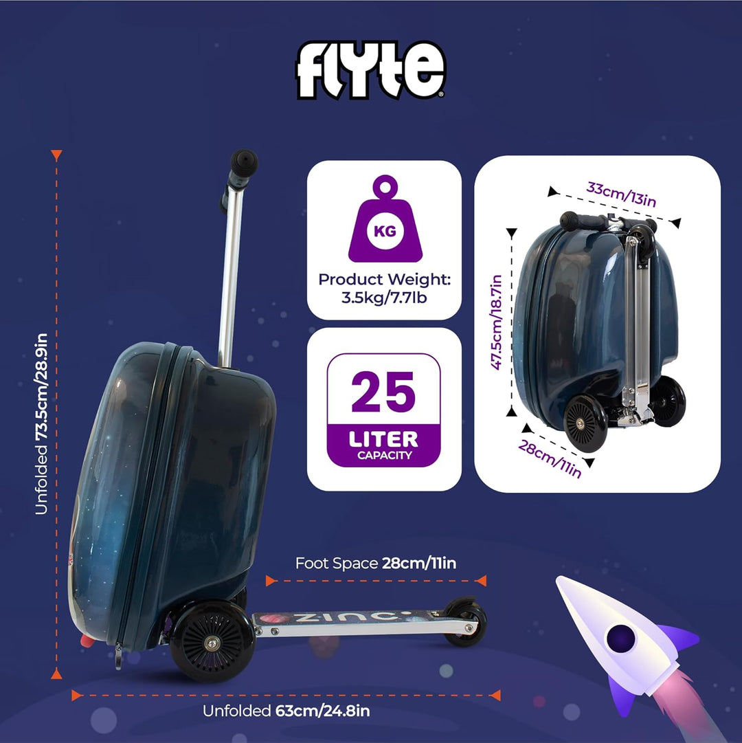 FLYTE Roller-Koffer, Faltbarer Kinderkoffer - Hartschale, Ride On mit Rädern, 2-in-1, 18 Zoll, 25 Li