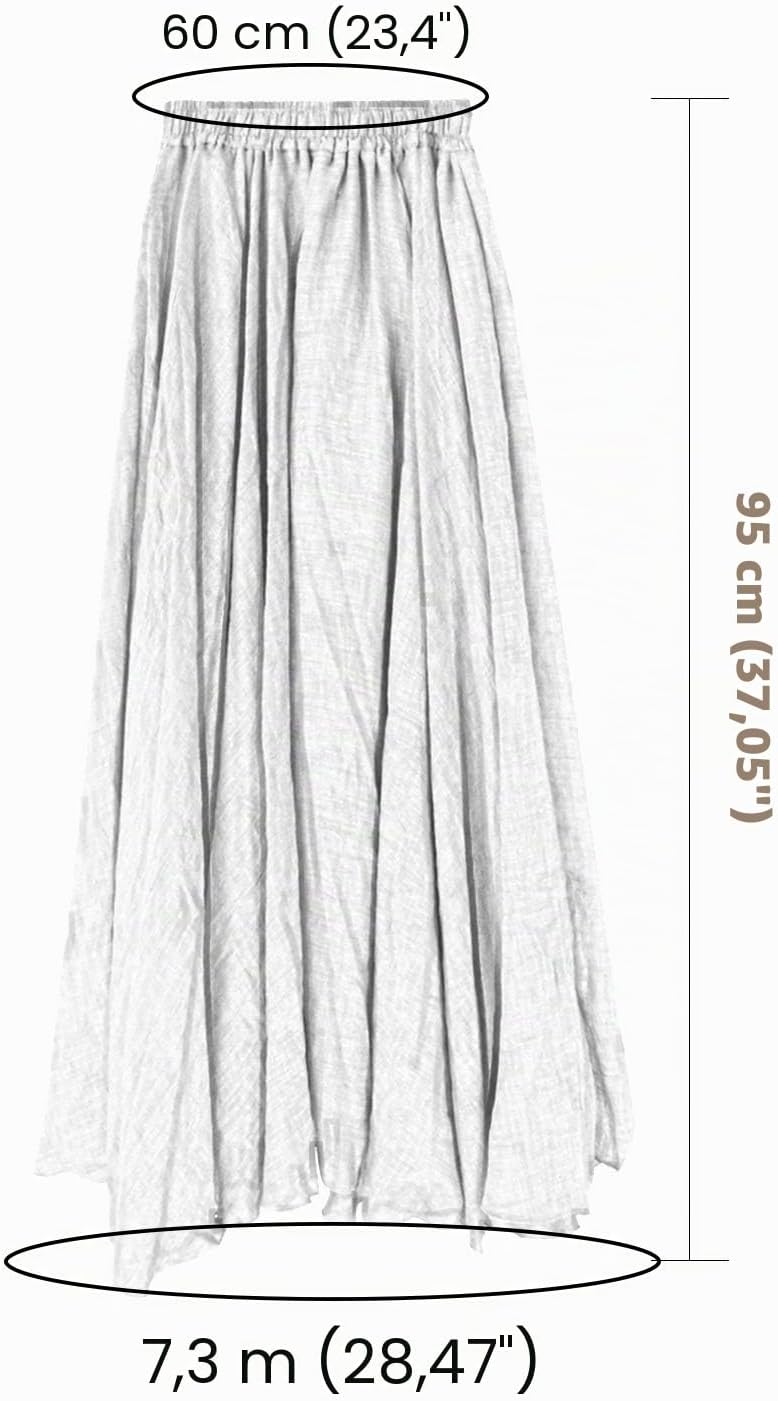 FEOYA Baumwolle Leinen Maxirock Boho Sommer Rock Double Layer Elastische Taille Faltenrock Frauen Ei
