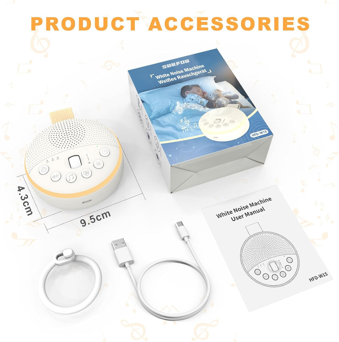 SURFOU White Noise Machine Baby, Portable Einschlafhilfe Babys Erwachsene mit Nachtlicht, Sound Mach