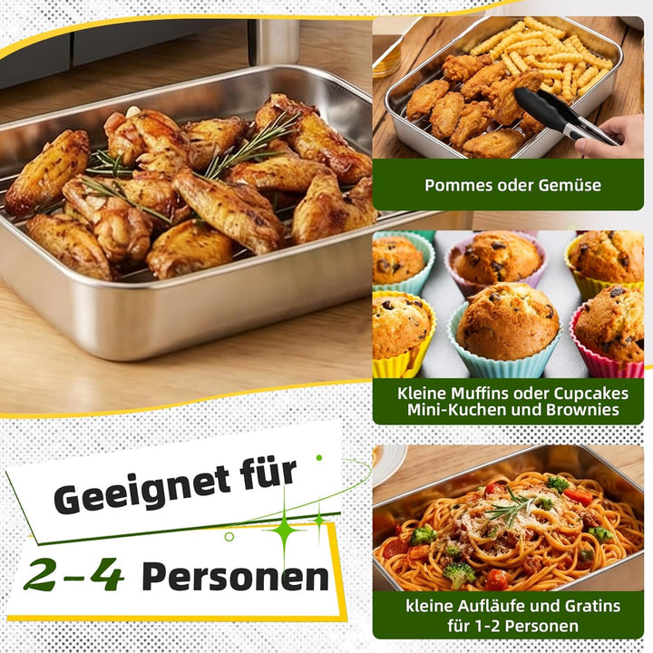 Ugotit Airfryer Zubehör, Auflaufform Airfryer Edelstahl 304 mit 2 Deckel & 2 Grillrost, für Ninja Ai