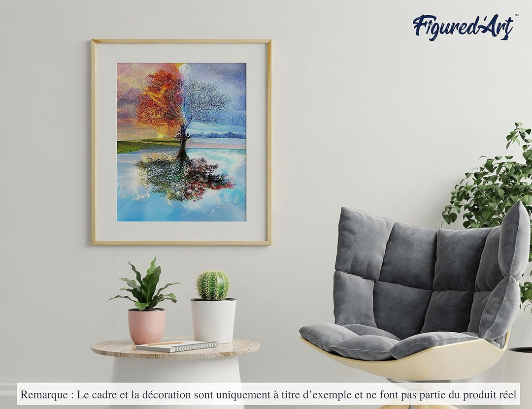 Figured'Art Malen Nach Zahlen Erwachsene Mit Rahmen Baum in vier Jahreszeiten - Paint by Numbers Bas