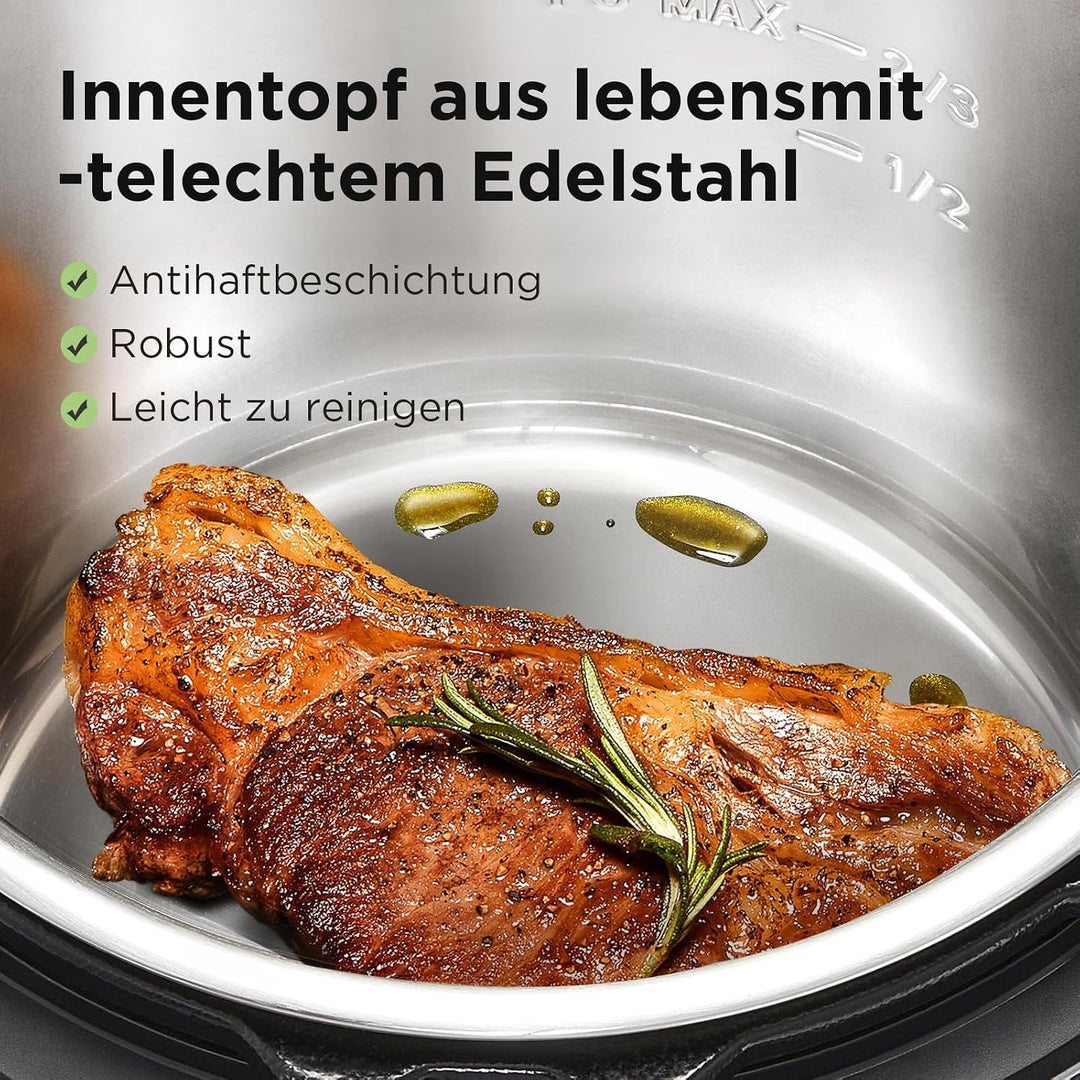 Midea Elektrischer Schnellkochtopf 9-in-1, 12 Voreinstellungen Instant-Multikocher Antihaft-Topf Jog