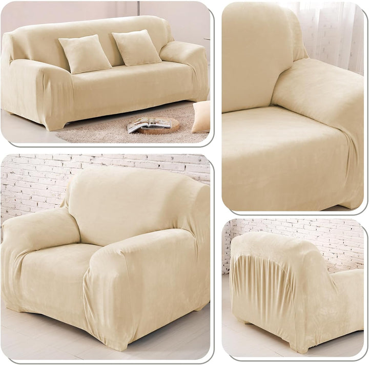 PETCUTE Sofabezüge Elastische 2 Sitzer Sofabezüge Dicke couchbezug Sofa Überwürfe Sofahusse Beige 2