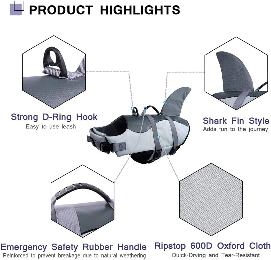CITÉTOILE Schwimmweste Hunde Hai, Leicht und Sicher für Wassersport, hundeschwimmweste mit Griff und