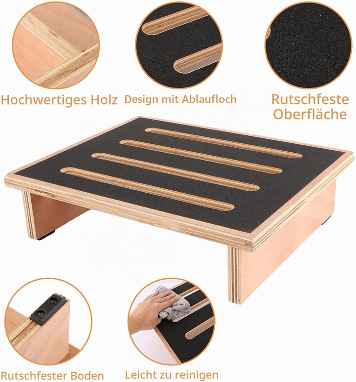 Tritthocker Holz - 40x32x10,5cm Fussbank Holz - Trittstufe bis 200 kg Belastbar - Tritthocker Erwach