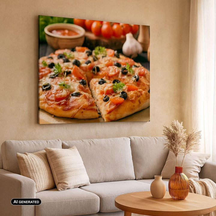 Bilder auf Leinwand 100x70cm Leinwandbild mit Rahmen Pizza Käse Tomaten Gross Wanddeko Bild Schlafzi