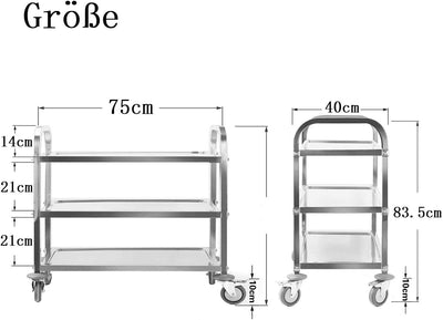 uyoyous Servierwagen Edelstahl 3 Böden Servierwagen mit Rollen Rollwagen Allzweckwagen küchenrollwag