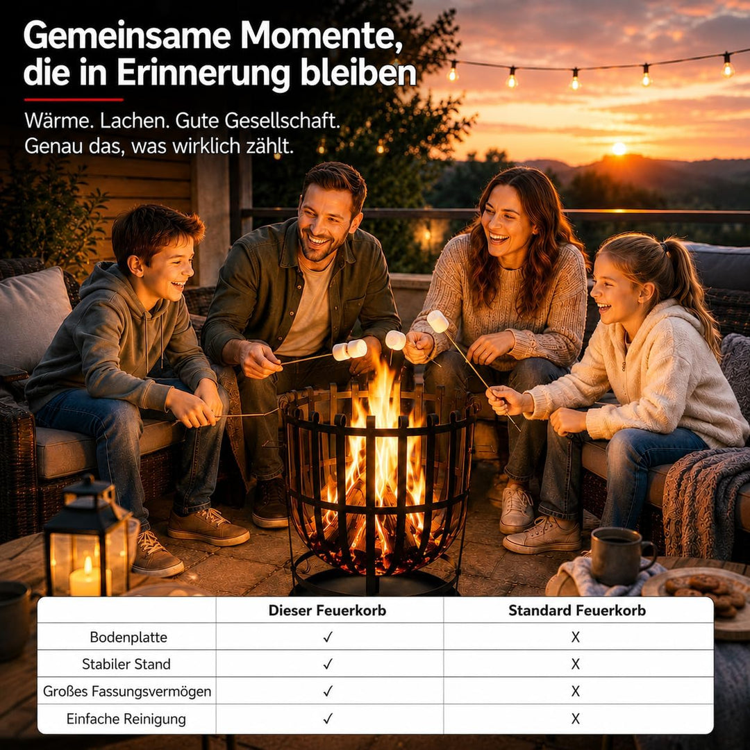 Robuster Feuerkorb Feuerstelle Eisen 55x40 cm Feuerschale mit Bodenplatte Ideal für Lagerfeuer, Gart