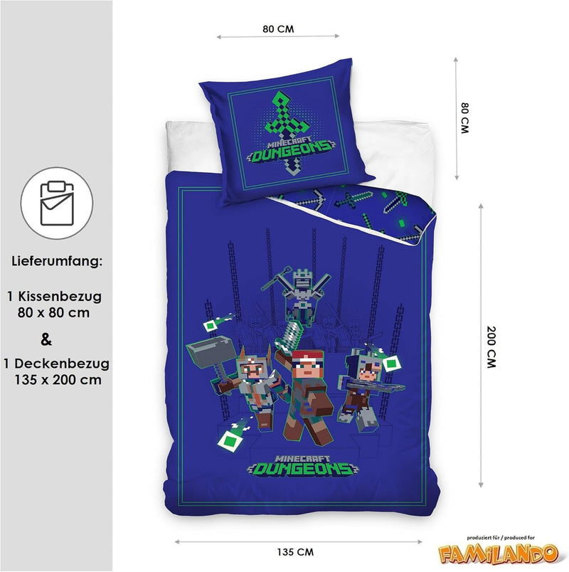 Minecraft Bettwäsche Set für Jungen · Kinderbettwäsche 135x200 80x80 cm aus 100% Baumwolle · Motiv m