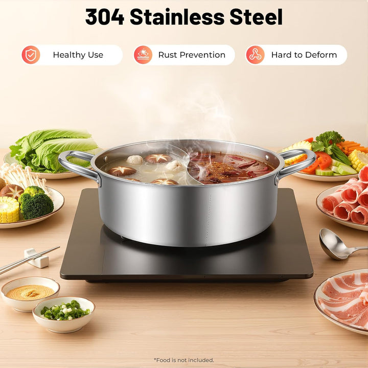 32cm Topf mit Glasdeckel 304 Edelstahl Hot Pot Topf 2 Abteilungen Silber Moderner Stil - Für Familie