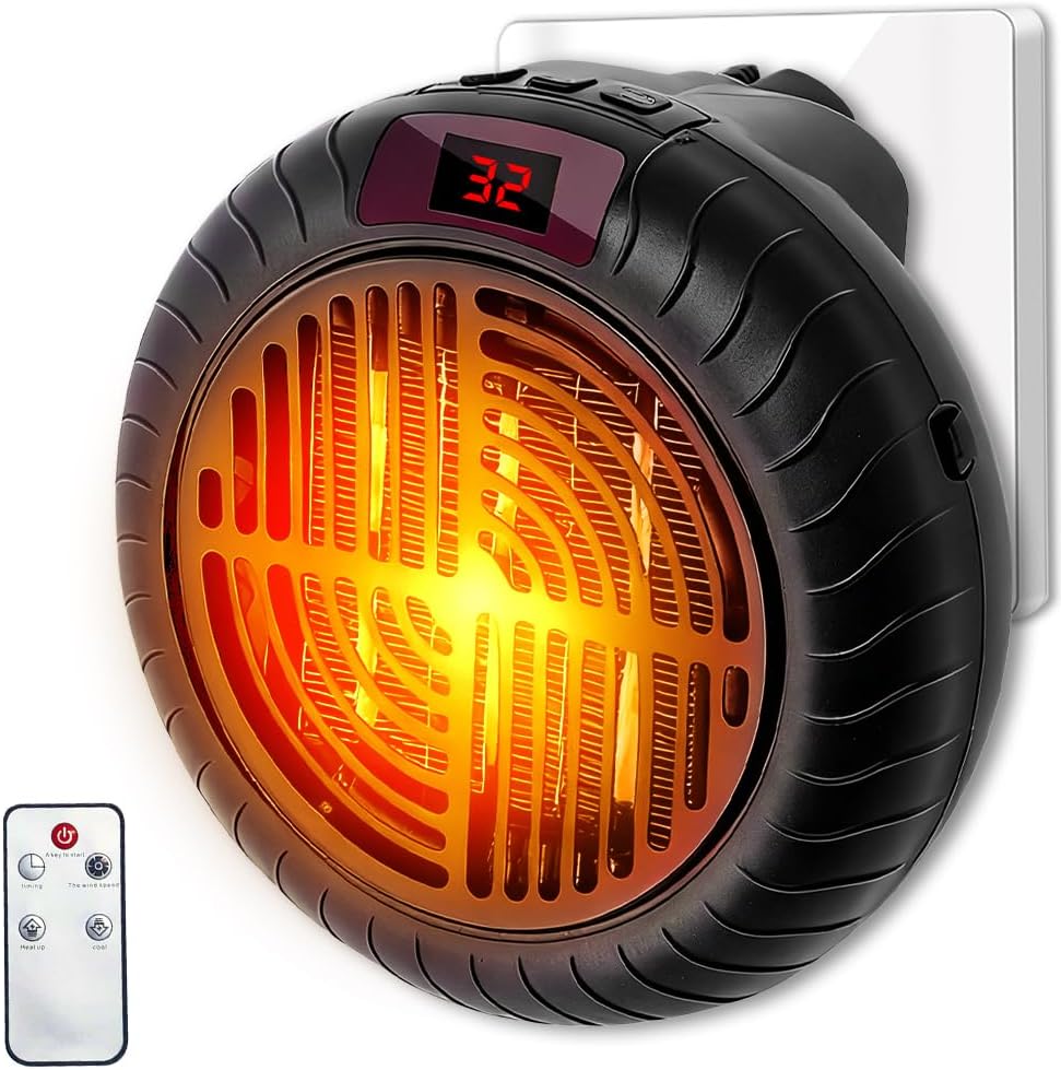 Mini Heizlüfter Steckdose, 900W Steckdosen Heizlüfter mit Fernbedienung Steckdosenheizung Keramik mi